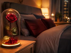 Розы в колбе — стабилизированная роза под куполом с LED-подсветкой, премиум-подарок на годовщину